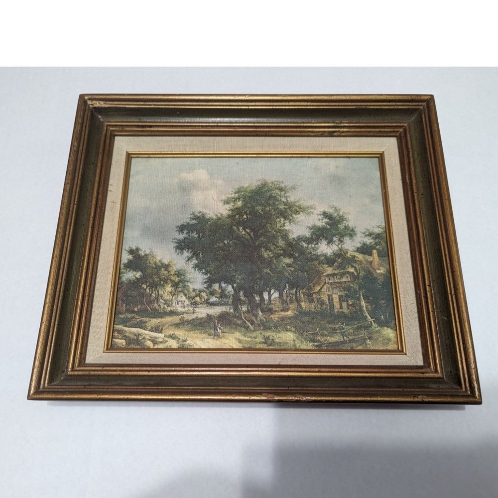 Vtg Village Street under Trees 8x10 print canvas print matted framed Meindert